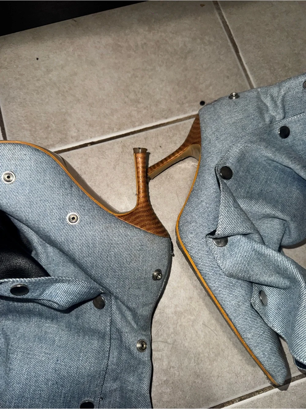 Light Blue Denim Stiletto Knee-High Boots